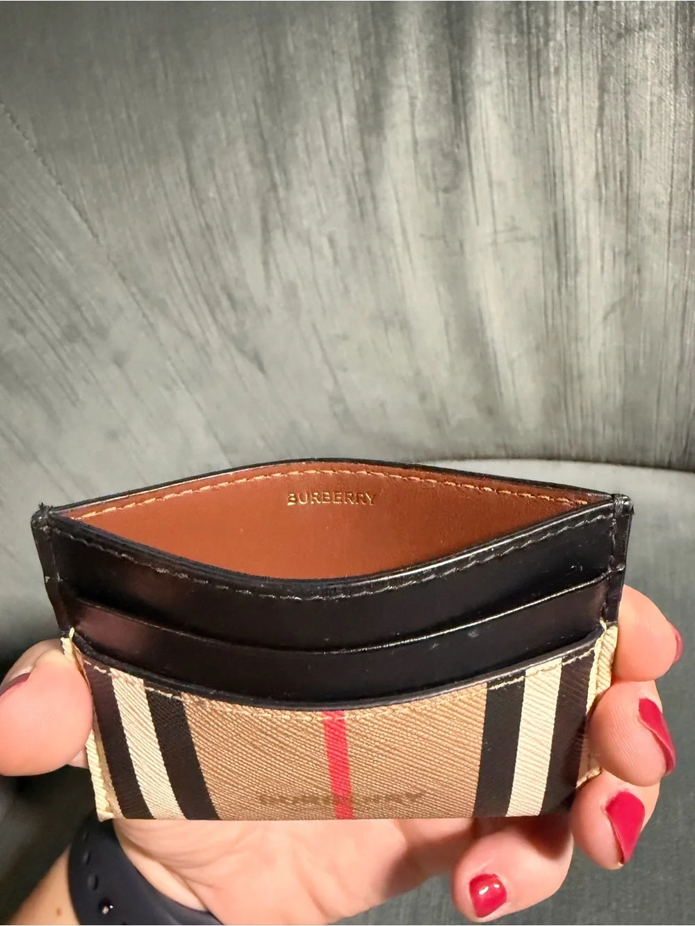 Burberry Black, Beige & Red Striped Card Holder